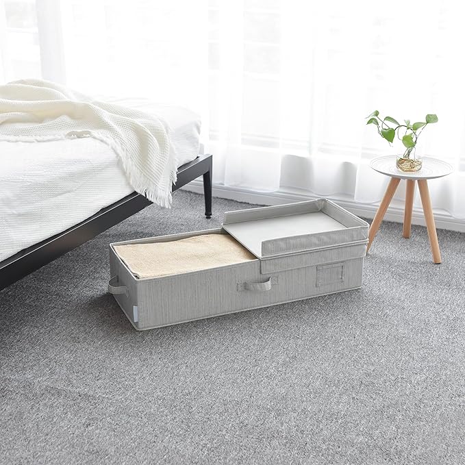 Foldable Under Bed Organizer with Double Folding Lid, Closet Organizers and Storage Bins for Blanket, Clothing, Comforter, Sweaters, Pillows, Linen Sheets, Wrapping Paper, Gray