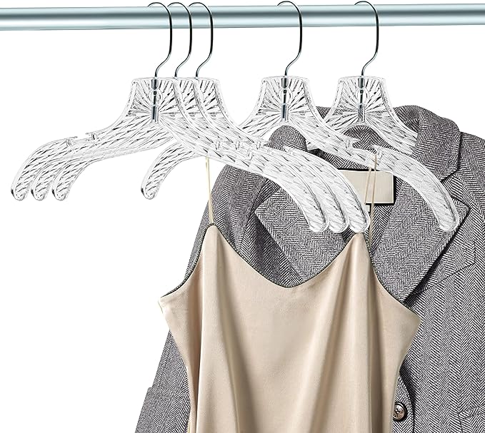 Quality Clear Plastic Hangers 24 Pack - Crystal Cut for Shirts, Suits, Coats, Dresses Hangers, Heavy Duty & Nonslip Design with Swivel Hook, 17 inches