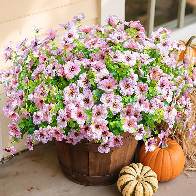 Artificial Flowers for Outdoors Daisy 12 Bundles for Home Decoration, Faux Flower Fake Plants Outside Decoration with Eucalyptus UV Resistant for Planter Porch Patio Yard Garden Pink
