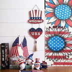 Valery Madelyn 4th of July Wreath, Patriotic Wreath for Front Door, Red White and Blue Top Hat and Heart Wall Signs for Memorial Day Independence Day USA 250th Anniversary, 28 inch