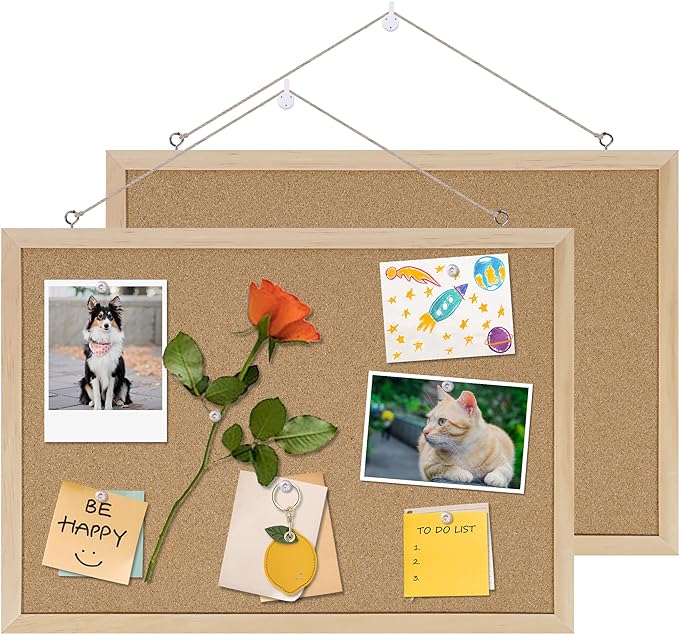 DAHAPYBOO Cork Board Bulletin Board 2 Pack,17"X12" Cork Board for Office with Pin Oak Wood Boards,Hanging Corkboards for Office Home School Message Board or Vision Board Decoration