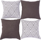 HPUK Decorative Throw Pillow Covers Set of 4 Dark Gray Geometric Design Linen Cushion Cover for Couch Sofa Living Room, 18"x18", Natural