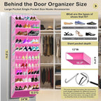 10-Tier Over the Door Shoe Organizer, 20 Pockets Holds 20-30 Pairs, Heavy-Duty Oxford Fabric with Hexagon Mesh for Boots & Sneakers- Pink