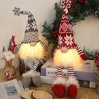 Juegoal 2 Pack Lighted Christmas Gnomes with Dangling Legs, 19.5Inch Handmade Scandinavian Swedish Tomte, Battery Operated Winter Tabletop Christmas Decorations Collectible Figurines