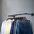 WEBI Clothing Rack Wall Mount,24" Industrial Pipe Clothes Rack for Hanging Clothes,Heavy Duty Iron Garment Rack Bar,Retail Display Clothes Rod for Closet,Laundry Room,Black
