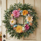 Somikis 24 Inch Front Door Wreath, Large Artificial Flowers Wreath with Silk Peony Dahlia Eucalyptus, Realistic Greenery Welcome Floral Wreath Decor All Year Round for Inside Outside Wall Entryway