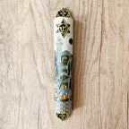 Hand Painted Mezuzah, 9.5 Inches Exquisite Enamel Mezuzah with Star of David and Jerusalem Motifs