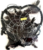 OMA Dream Catcher - Hand Made Brown Feather Dream Catcher Heart Shaped with Crystal Beads - 7" Diameter & 24" Long - OMA Federal (TM) Brand