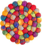 Round Felt Ball Coasters - Wool Table Coasters - Felt Coaster Pads, Absorbent Trivet for Drinks - Heat Resistant, Thick & Durable Hand Felted in Nepal by Woolygon- Multi-Color - Set of 5