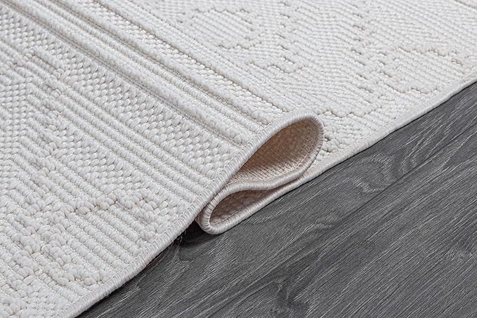 Micro Loop Indoor Rug White 6x9 Boho Geometric Neutral Area Rugs for Living Room Soft Luxury Modern Low and High Pile Durable Stain Resistant Non-Shedding Indoor Area Carpet 6 x 9