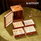 Wooden Jewelry Box for Women 4 Tier Walnut Wooden Jewelry Box with handle (Butterfly Prints B)