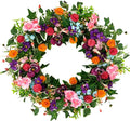 WreathDream Spring Summer Wreaths for Front Door Pansy Wreath with Pink Cherry Blossoms,Small Ball Bhrysanthemum for Indoor Outdoor Farmhouse Home Porch Wall Window Festival Wedding Decor