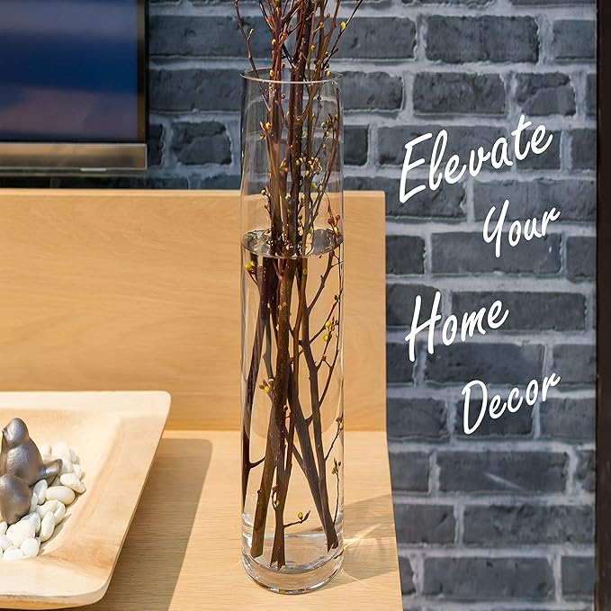 CYS EXCEL Glass Cylinder Vase (H:24" D:5") | Multiple Size Choices Glass Flower Vase Centerpieces | Hurricane Floating Candle Holder Vase