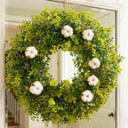 Hiptree 18 Inch Boxwood Wreath for Front Door-Artificial Spring Greenery Indoor Outdoor Wreaths Decorations, Farmhouse Wall Decor-Wedding,Summer, Fall, Winter,Easter, Green All Year Round,DIY Wreaths