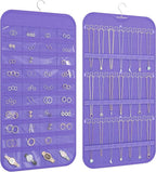 Hanging Jewelry Organizer Storage, 40 Pockets 36 Hooks Necklace Earring Necklace Bracelet Ring Organizer, Double - Sided Design, Purple