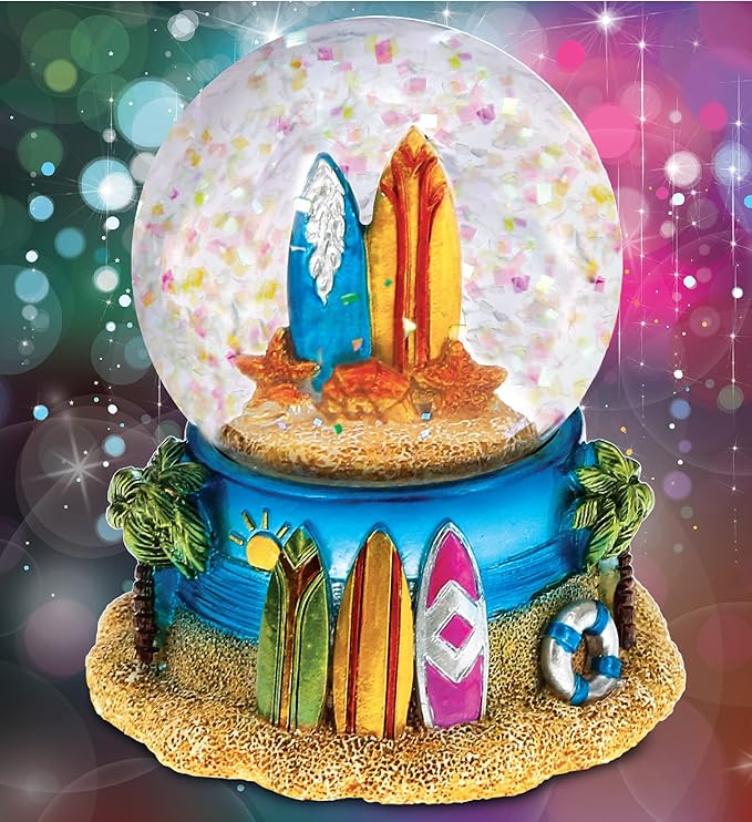 CoTa Global Cool Summer Surf Boards Snow Globe - Water Globe Figurine with Sparkling Glitter, Collectible Novelty Ornament for Home Decor, for Birthdays, Holiday and Valentine's - 65mm