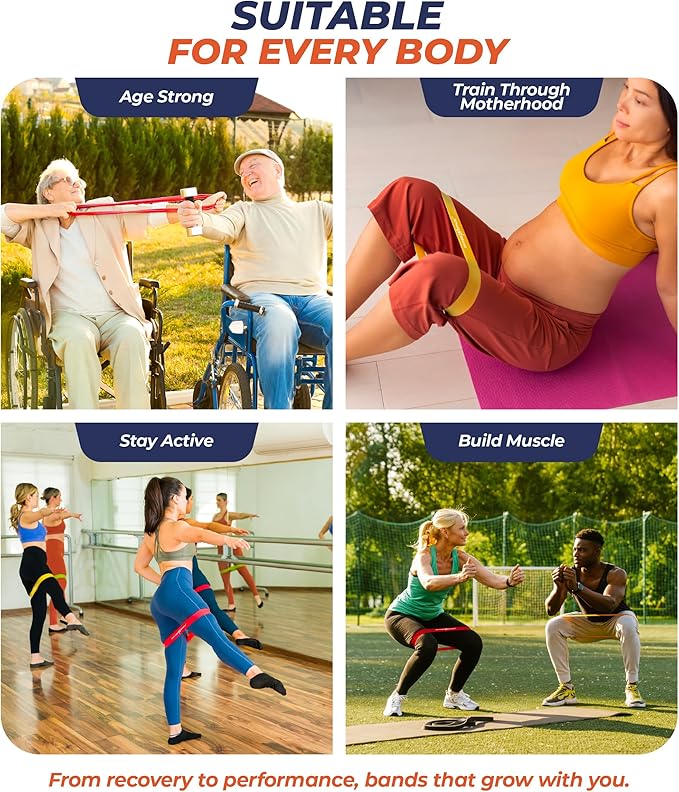 6 - Level Mini Resistance Loop Bands for Glutes, Legs & Core Workouts. PT-Inspired for Physical Therapy, Recovery, Mobility & Home Fitness. Natural Latex with Guide. Resistance Bands Loop Set