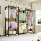 Heavy Duty Clothes Rack,Load 1433LBS Garment Rack Portable Closet,Free Standing Closet Organizers and storage with Adjustable Shelves, Hanging Rods, Dividable Black 76.5"H x 67.6"L x 15.5"W