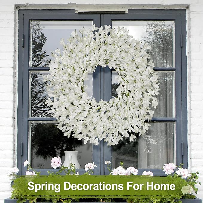 26 Inch Spring Wreaths for Front Door Large Easter Valentines Forsythia Floral Summer Spring Door Wreaths Outdoor All Season Spring Decorations for Home Porch Room Window Wall Farmhouse Decor(White-R)