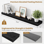Fun Memories 40 Inch Floating Shelves, Long Wood Wall Shelf Set of 2 with Invisible Brackets, for Bathroom, Living Room, Bedroom, Kitchen, Black