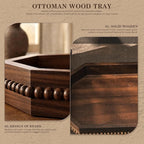 EOSAHR Acacia Wood Rustic Decorative Tray with Beads for Room Decor - Farmhouse Serving Tray for Coffee Table - Ideal for Displaying Bathroom Decor Accessories (Dark Acacia)