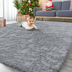 OLANLY 6x9 Machine Washable Large Area Rugs for Living Room, Bedroom, Soft Fluffy Shaggy Bedside Rug, Indoor Floor Carpet for Kids Girls and Boys, Dorms, Nursery, Home Decor, Silver Grey