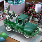 Farmhouse Green Truck Decor, Metal Pickup Trucks Planter, Vintage Old Truck Desktop Storage Car Model for Home Indoor and Outdoor Table Center Decor