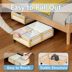 Under Bed Storage Containers with Wheels, Larger Bamboo Wood Under Furniture Storage Containers with Dust Bags，Rolling for Shoes Clothes