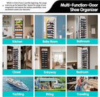 10 Tier Hanging Shoe Rack - Heavy Duty Behind The Door Hanging Shoe Rack, Sturdy Oxford Cloth, 20+ Pairs Over The Door Shoe Cabinet for Boots and Sneakers - Save 50% Closet Space! (Piano White)
