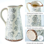 Enra Blue and White vase with Handle,12.2 inch Ceramic Vintage Decorative Flower Pitcher vase, Large Rustic Vases for Home Decors, Living Room, Bookshelf, Office