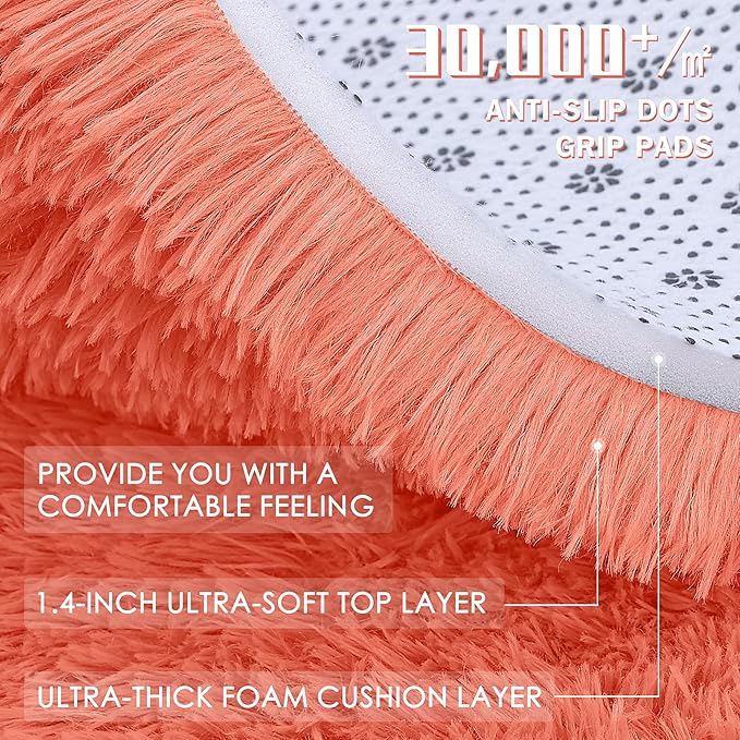 OLANLY 2x5 Machine Washable Runner Rugs for Hallway, Soft Fluffy Shaggy Bedside Rugs for Bedroom, Living Room, Indoor Floor Carpet for Kids Girls and Boys, Home Decor Aesthetic, Coral Red