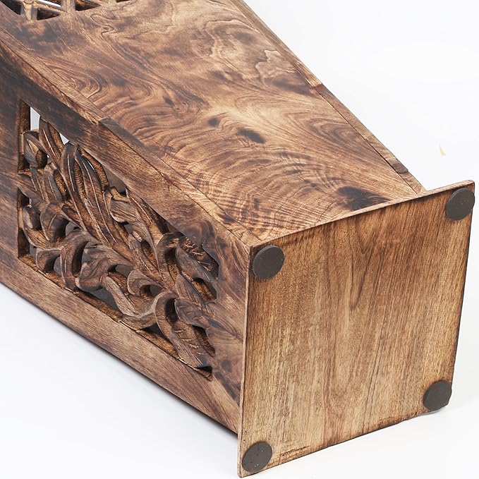 Antique Wooden Umbrella Stand & Walking Cane Holder for Home, Office & Entryway | Hand-Carved Solid Wood Umbrella & Cane Storage Rack | Size 21.5 x 8 x 8 in, Base 7.5 x 7.5 inches