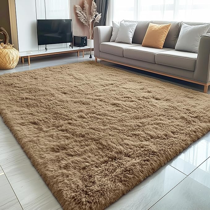 OLANLY 5x7 Machine Washable Large Area Rugs for Living Room, Bedroom, Soft Fluffy Shaggy Bedside Rug, Indoor Floor Carpet for Kids Girls and Boys, Dorms, Nursery, Home Decor Aesthetic, Taupe