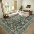Washable 9x12 Area Rugs for Living Room, Boho Non-Slip Vintage Distress Lager Rugs for Bedroom Dining Room Nursery Office, 0.3" Neutral Oriental Throw Thin Carpet, Sage Green/Blue/Multi