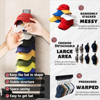 Hat Organizer Hold up to 10 Hats, Hat Rack for Wall with Strong Adhesive, Hat Organizer for Baseball Caps Display for Door Closet, Hat Hanger Holder Storage Multilayer Two Mounting Option(Black)