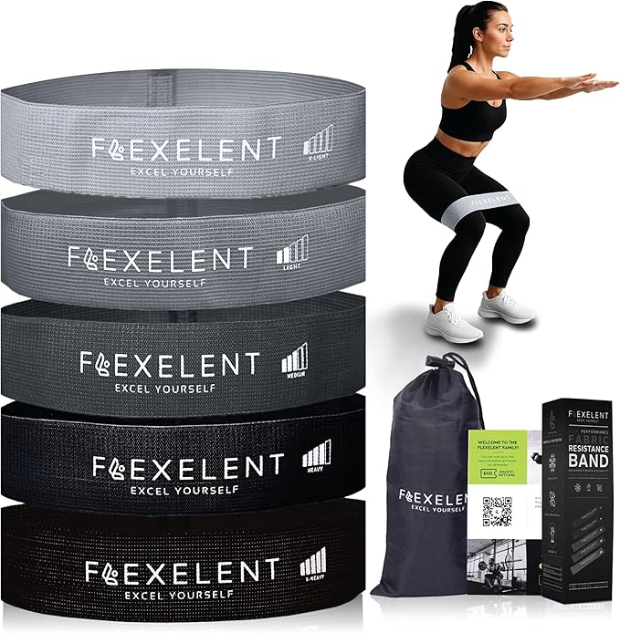 Fabric Resistance Bands for Working Out – 5 Strength Levels from Extra Light to Extra Heavy – Thick Workout Bands for Legs, Glutes, HIPS, Stretching, Strength Training with Storage Bag
