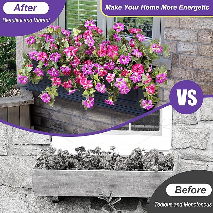 4 Pcs Artificial Fake Petunia Flowers for Outdoor Decoration, Faux Silk Petunias Flower for Spring UV Resistant Realistic Plants for Garden Balcony Yard Porch Indoor Decor(Fuchsia Lotus)