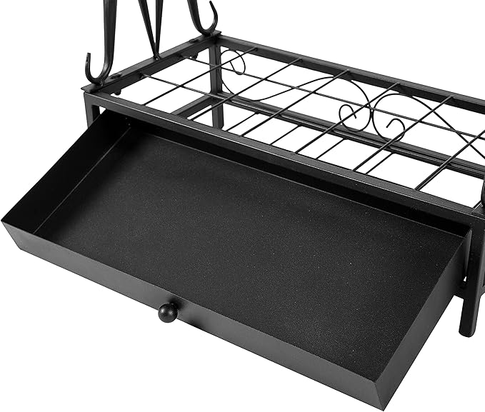 MyGift Modern Black Metal Umbrella Rack with 21 Slots and 12 Hooks and Removable Base Drip Tray