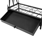 MyGift Modern Black Metal Umbrella Rack with 21 Slots and 12 Hooks and Removable Base Drip Tray