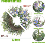 Sggvecsy Spring Wreaths for Front Door 22 Inch Artificial Blue Purple Daisy Wreath Floral Summer Wreaths with Lavender Wild Flower Greenery Leaves for Farmhouse Home Wall Indoor Outdoor Window Decor