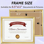 NEXCOVER Diploma Frame Gold 6 Pack, 8.5 x 11 Certificate Frame with HD Plexiglass, 8.5 by 11 Picture Frames for Documents, Photos, Posters, Artworks, Horizontal and Vertical Wall Display