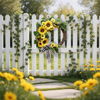 20 Inch Sunflower Spring Summer Wreath for Front Door, Artificial Sunflower Wreath with Green Leaves, Modern Farmhouse Wall Wedding Home Indoor Outdoor Decor