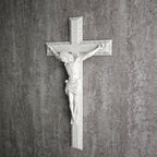 BC Catholic Crucifix Wall Cross, 12" H Jesus Christ Wall Decor for Elegant Modern Home, Devout Gift for Easter, Religious Gifts Home Decor, Grey White Stone Finish, Hand Painted by Buildclassic