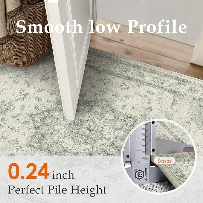 Green Area Rug 3x5 Washable Vintage Carpet Entryway Office Soft Retro Kitchen Low Pile Thin Door Mat Non Slip Oriental Medallion Throw Small Rug for Bathroom Bedroom Dining Living Room