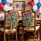 2 Pack 21'' Patriotic Teardrop Swag Wreaths for Cabinets Artificial 4th of July Swag Wreath with Red White Blue Floral and Berries for Independence Day Memorial Day Front Door Porch Window Wall Decor