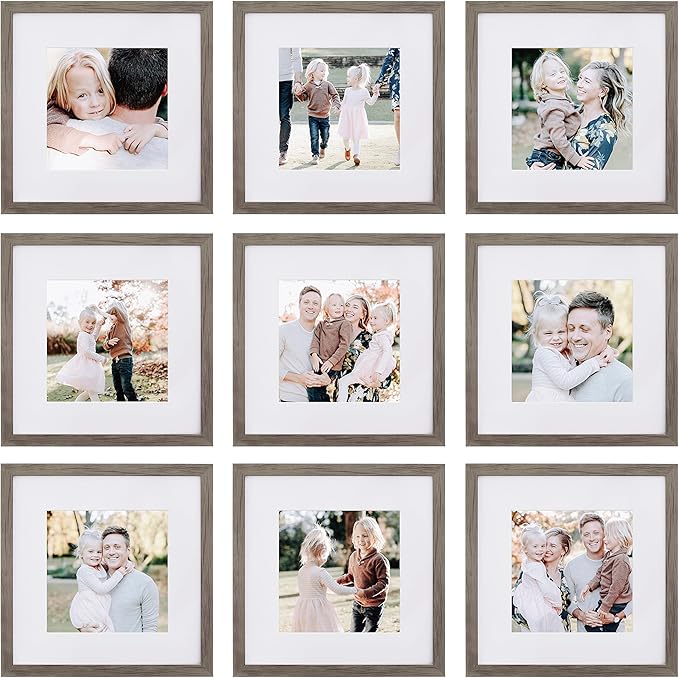 Sheffield Home 9 Piece Gallery Wall Frame Set, 12x12 Inch, Natural