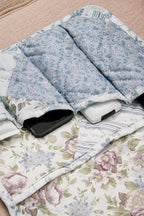 Brilliant Sunshine Blue Rose Patchwork Couch Armrest 5 Pockets Organizer, Slip Resistant Recliner Armchair Caddy, Washable Remote Controls Holder, Storage for Magazine, Tablet, Phone, iPad, Blue Rose