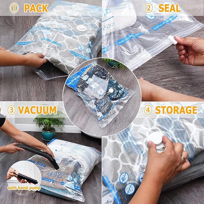 MEIQIHOME Vacuum Storage Bags, Space Saver Sealer Bags,Vacuum seal bags for clothing, Pillows, Comforters, Blankets, Bedding,6 LARGE
