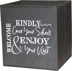 Shoe Cover Box - Welcome Guests to Please Cover Shoes. Indoor Foldable Storage Bin to Fill w/your Favorite Booties. For Homeowner, Real Estate Agent, Realtor Open House Supplies | 1 Grey & White