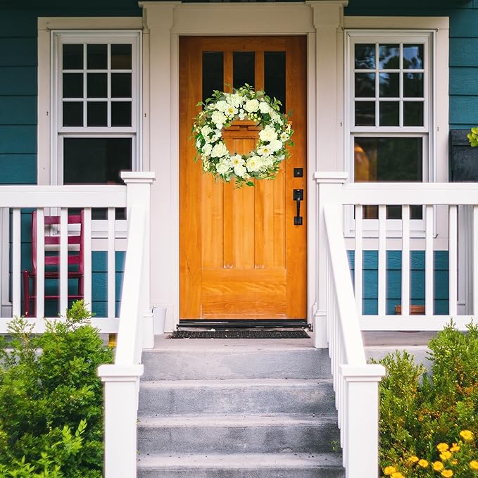 WreathDream Artificial Spring Wreaths for Front Door 22 inch Peony Wreath Summer Wreath with Peony Flower,Hydrangeas, Daisy for Front Door Indoor Outdoor Wedding Home Wall Window Festival Decoration